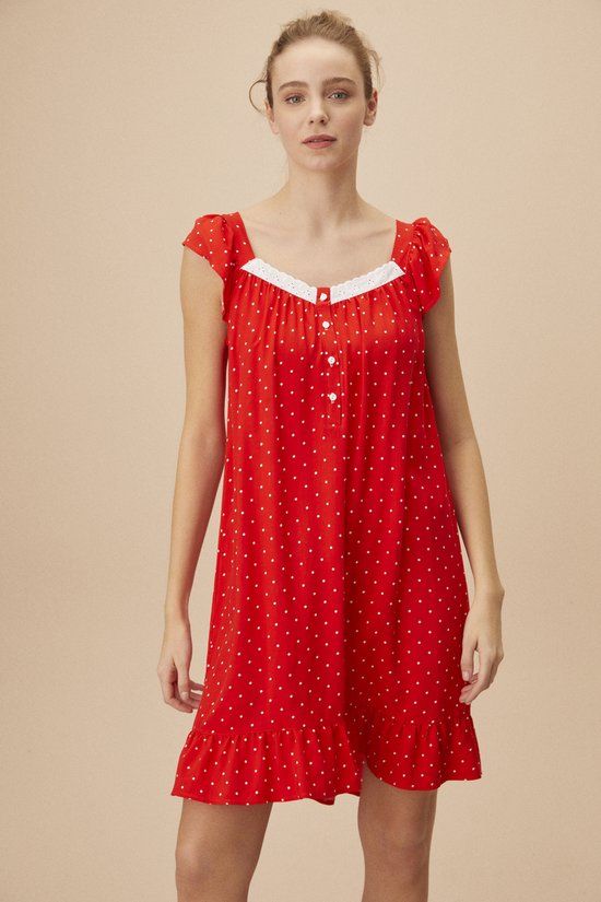 Merkloos Suwen - Viscose Nachthemd - Rood - Maat L