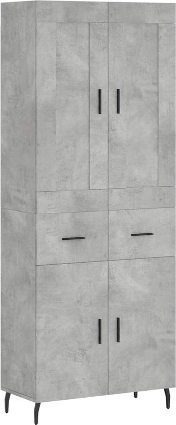 VidaXL Hoge kast, 69,5x34x180 cm, bewerkt hout, betongrijs
