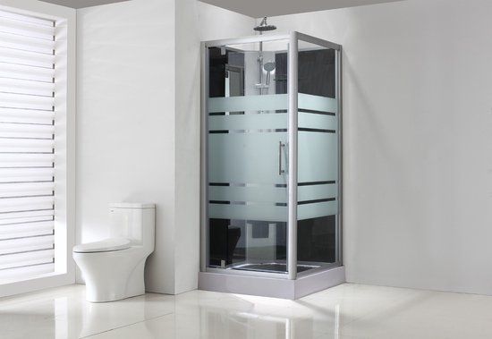 Wiesbaden Thermo Complete Douchecabine 80 x 80 cm Aluminium - Helder Glas & Zwarte Achterkant