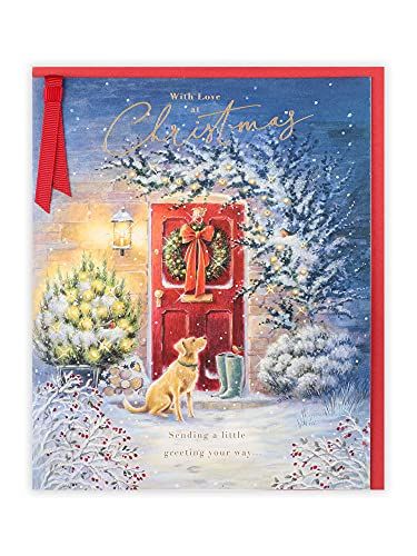 Clintons - Traditionele deur scène algemene kerstkaart - blauw en rood - 155 x 201 - 1181062