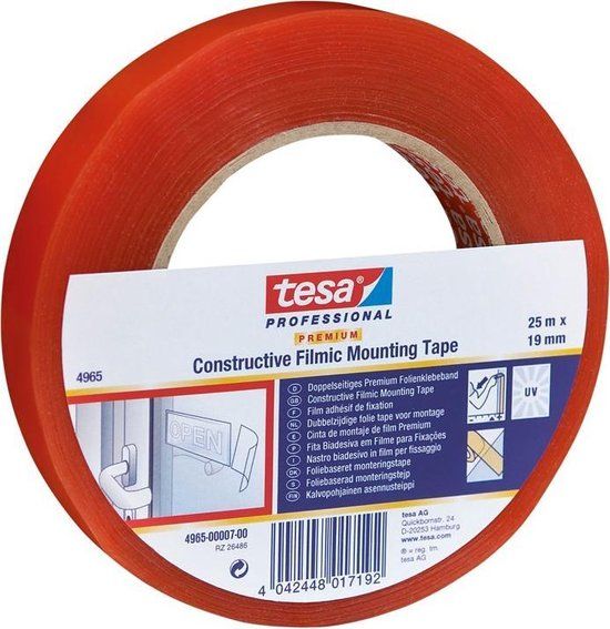 Tesa dubbelzijdig plakband 4965 transparant 19mmx25mtr