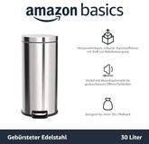 Amazon Basics ronde cilindervormige prullenbak met softclose-functie, roestvrij staal, 30 l