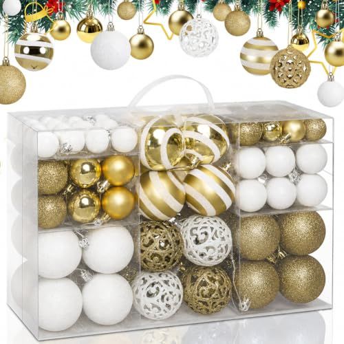 BAKAJI 100 stuks kerstballen diameter 3/4/6 cm kerstboomversiering (wit goud)