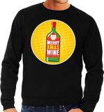 Bellatio Decorations Foute kersttrui / sweater Merry Chrismas Wine zwart voor heren - Kersttrui voor wijn liefhebber S