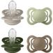 BIBS Supreme Biberons, Taille 1, Silicone, Lot de 4, Sable Sauge, Vert Chasseur, Chêne Foncé