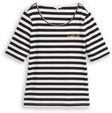 Tom Tailor T-shirt met borduursel - Maat L - black white stripe