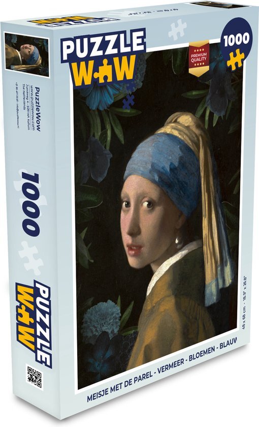 MuchoWow Puzzel Meisje met de parel - Vermeer - Bloemen - Blauw - Legpuzzel - Puzzel 1000 stukjes volwassenen