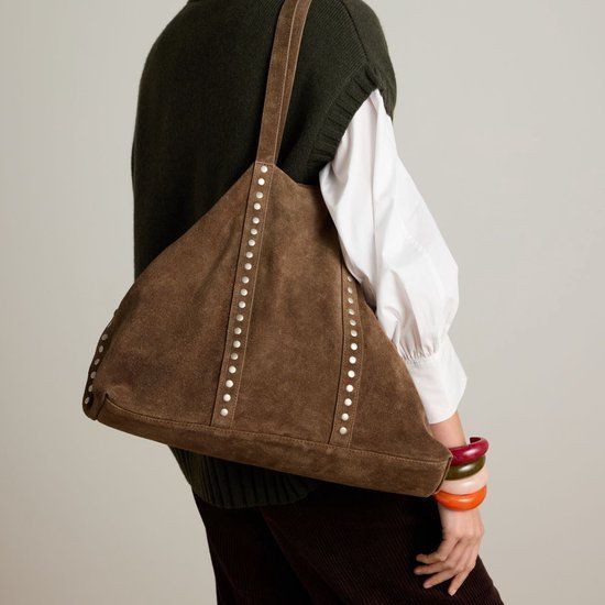 Manfield Bruine suède shopper met studs