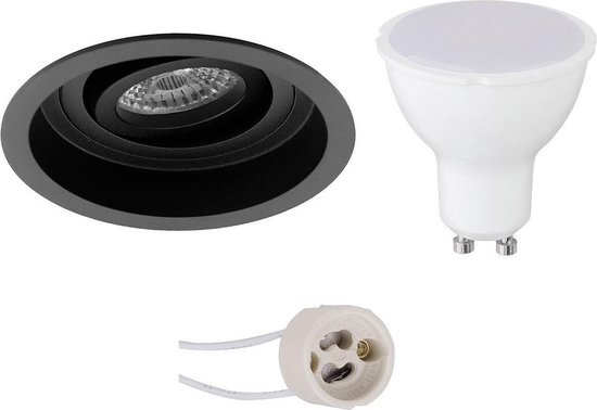 BES LED LED Spot Set - Pragmi Domy Pro - GU10 Fitting - Inbouw Rond - Mat Zwart - 6W - Helder/Koud Wit 6400K - Verdiept - Kantelbaar - Ã˜105mm