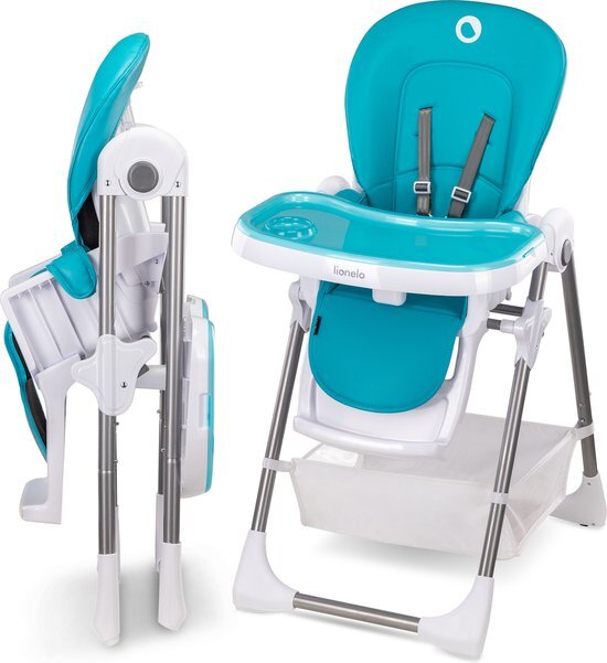 Lionelo Linn Plus - Kinder eetstoel verstelbaar in hoogte en ligstand turquoise met accessoires turquoise