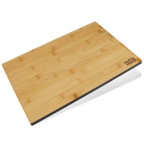 Tasty Bamboe snijplank, houten snijplank, robuuste bamboe voor het hakken en koken van voedsel, charcuteriebord, voorgerechtbord, sandwichplank, broodplank, 35,5 x 25 x 1,2 cm, bruin en elegant grijs