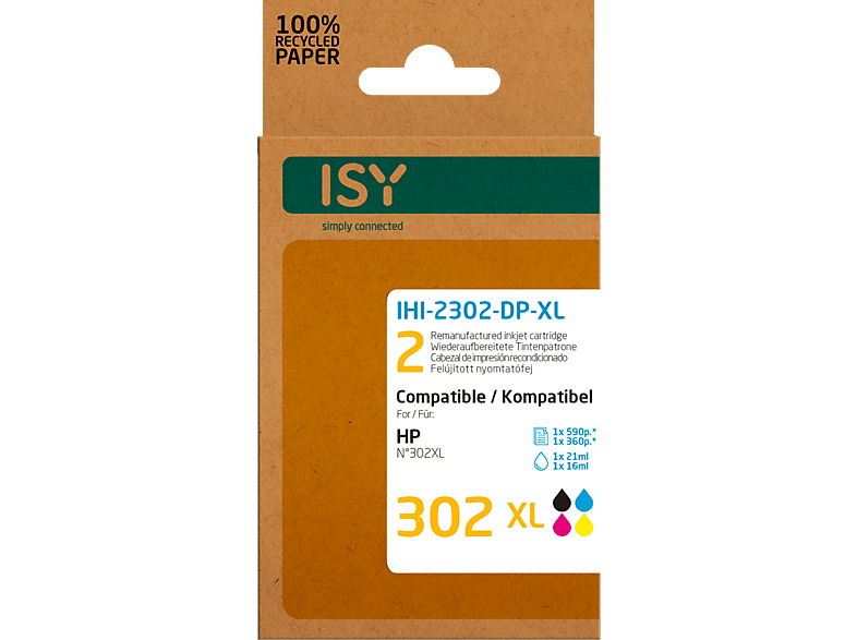 ISY Multipack 2 HP 302xl Bk+cl