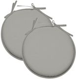 Stof Textile Home coussins de chaise - 2x - gris clair - D40 x H3 cm - pour intérieur - fermeture à cordons - coussins d'assise plats - ronds