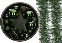 Decoris Kaemingk B.V. Kunststof kerstballen - 35 stuks - donkergroen - 6 cm diameter