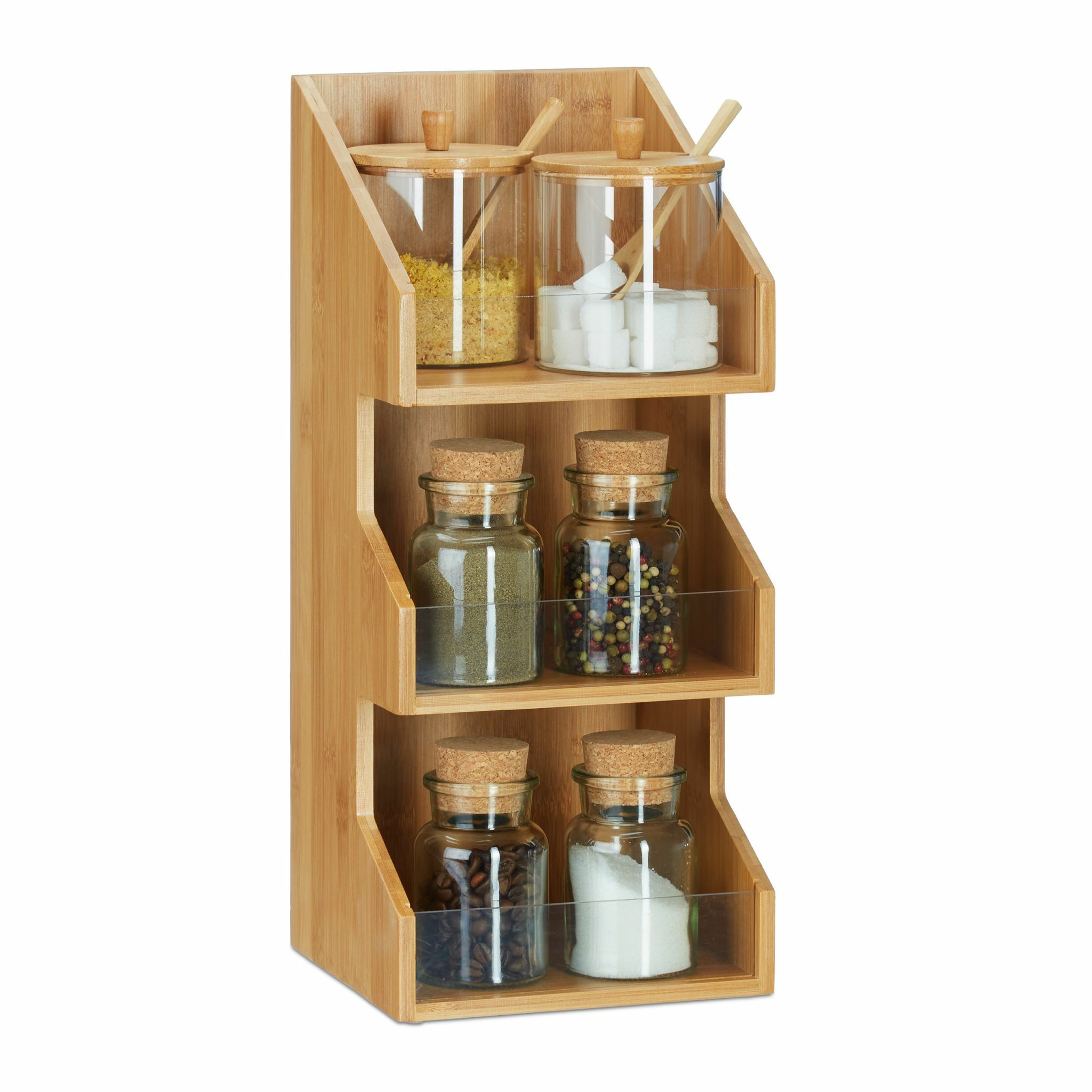Relaxdays Organizer Bamboe - 3 Vakken - Bureau - Kruidenrek - Houten Opslag