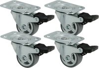 AMIG zwenkwiel/transportwiel - 4x - D30mm met rem - rubber - 45kg draagvermogen - grijs