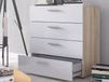 PIMO Commode 4 tiroirs chêne/blanc brillant