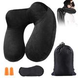 Opblaasbaar, reiskussen, reiskussen met slaapmasker + oordopjes + draagtas, super licht en draagbaar, ideaal voor vliegtuigstoel, auto, huis, kantoor, zwart