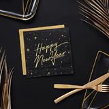 PartyDeco Servetten Happy New Year Zwart (20 stuks)