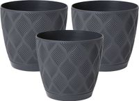 Form Plastic Plantenpot/bloempot New Age - 3x - kunststof - antraciet - D13 x H12 cm - met opvang schotel - rond