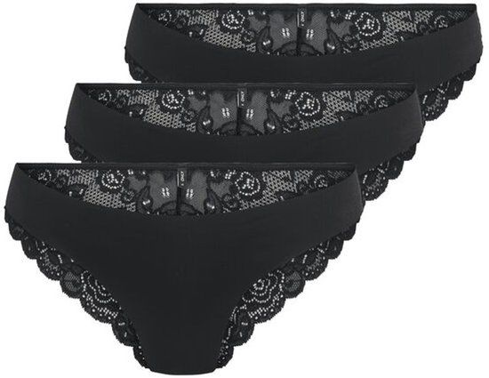 Only ONLCHLOE Lace Brazil 3-Pack Dames Panty - zwart - S