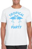 Bellatio Decorations Tropical party T-shirt heren - met glitters - wit/blauw - carnaval/themafeest M