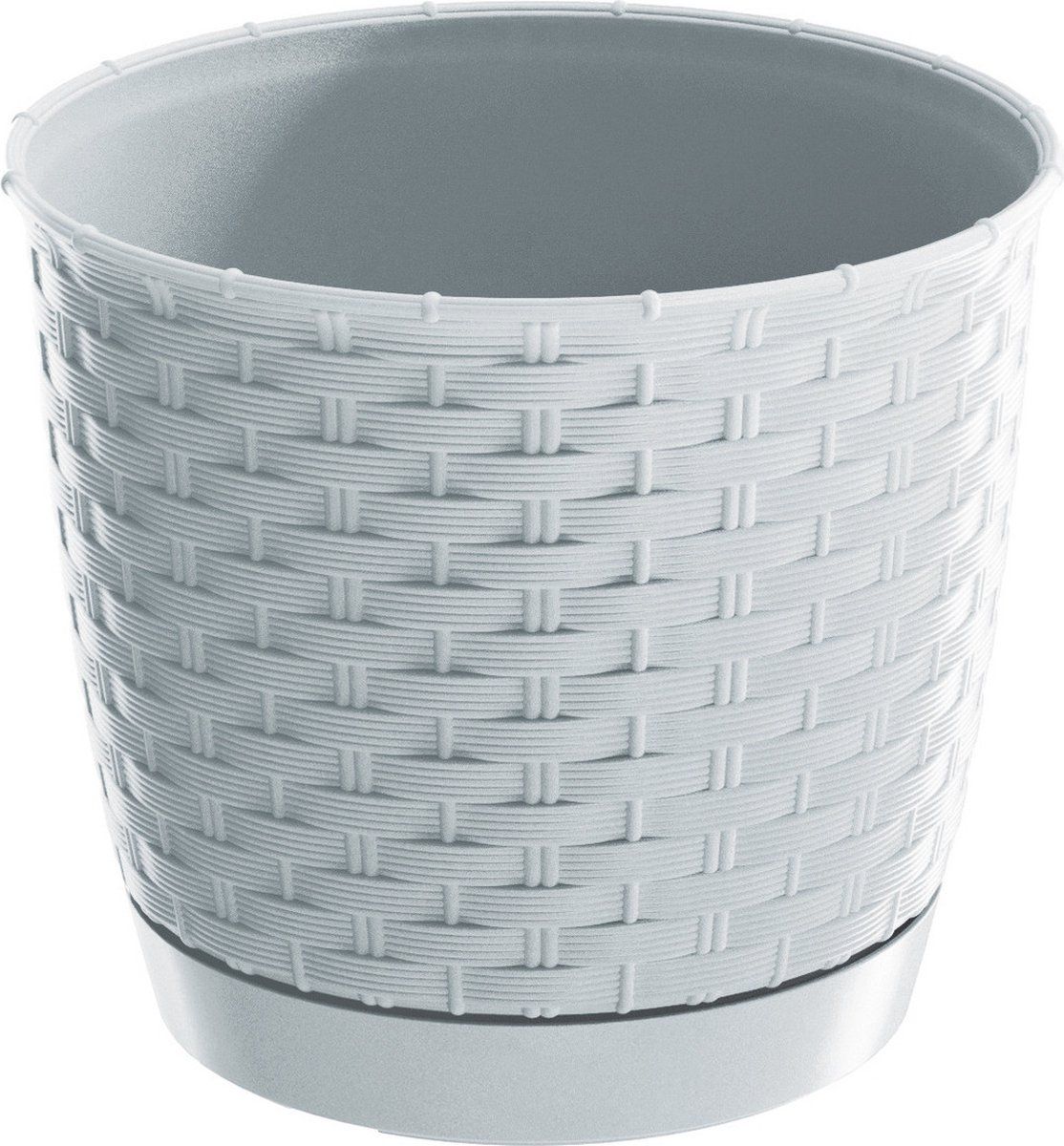 Prosperplast Ronde gevlochten plantenpot/bloempot kunststof dia 19 cm parel wit