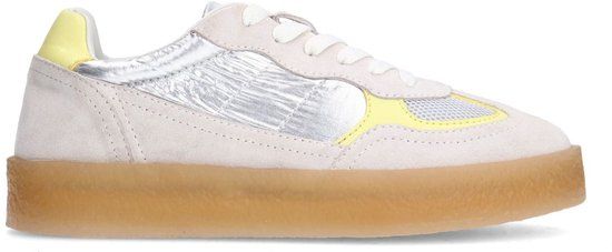 Sacha - Dames - Zilveren suède sneakers met gele details - Maat 38