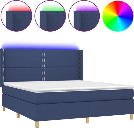 vidaXL Boxspring met matras en LED stof blauw 180x200 cm