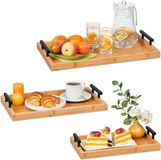 Merkloos Relaxdays dienblad bamboe - set van 3 - 3 groottes - met handgrepen - hoge rand - rechthoekig