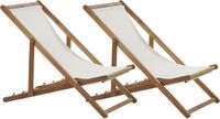 Beliani ANZIO - Ligstoel set van 2 - Lichtbruin/Wit - Acaciahout/Polyester