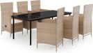 vidaXL 7-delige tuinset met kussens, beige