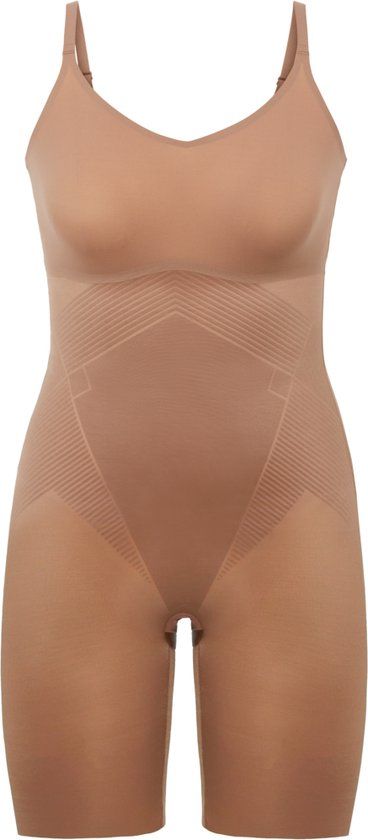 Spanx Thinstincts 2.0 Closed-Bust Mid-Thigh Bodysuit - Cafe au Lait (Dark Skin) - Size L