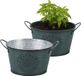 Sunnydays Plantenpot/bloempot teil - 2x - zink - rond - petrolblauw - D22 x H12 cm