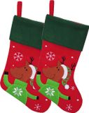 Merkloos / Sans marque Sandy Decoratie kerstsokken - 2x - rood - met rendier - H45 cm - polyester