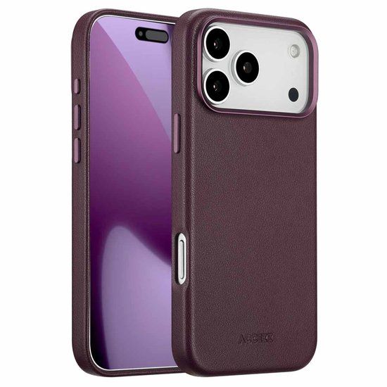 Accezz Leather Backcover Geschikt voor iPhone 17 Pro Max MagSafe Heath Purple