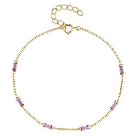 Elenza AMS Elenza Goudkleurige Armband met Roze Stenen in 925 Sterling Zilver