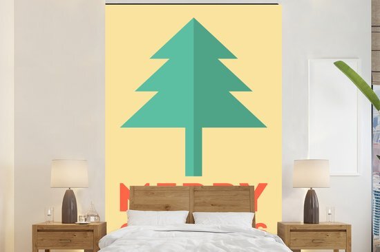 Nr1Wallpaper Behang - Fotobehang Kerst Illustratie - Kerstboom - Quotes - Merry Christmas - Breedte 155 cm x hoogte 240 cm