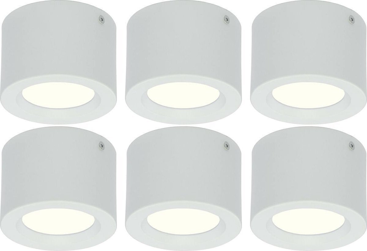 Qualu LED Downlight 6 Pack - Opbouw Rond Hoog 5W - Natuurlijk Wit 4200K - Mat Wit Aluminium - Ø105mm