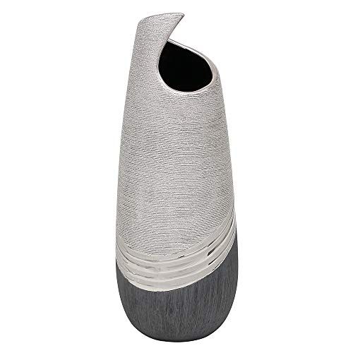 Dekohelden24 Elegante moderne decoratie designer keramische vaas golvend in zilvergrijs, golf 32 cm