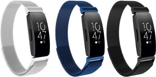 KELERINO. Milanees bandje voor Fitbit Inspire (HR) - 3 pack - Zilver / Blauw / Zwart - Large
