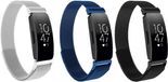 KELERINO. Milanees bandje voor Fitbit Inspire (HR) - 3 pack - Zilver / Blauw / Zwart - Large
