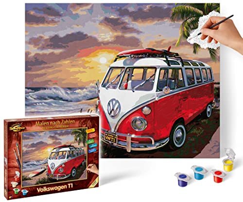 Schipper Volkswagen T1, 609130861, schilderen op nummer, afbeeldingen voor volwassenen, inclusief penseel en acrylverf, 40 x 50 cm