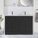 Hudson Reed Cluo meuble de salle de bain - meuble lavabo noir gris 121cm avec double lavabo | poignées profilées en laiton brossé
