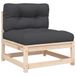 Banc de jardin en pin massif sans accoudoirs avec coussins