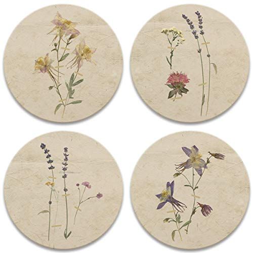 Set of 4 Coasters - Pressed Flower Design - Absorbent & Self-Drying
