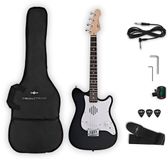 Gear4music VISIONSTRING Mini Electric Guitar with In-Built Speaker, Black