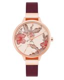 Nine West Women's Floral Dial Strap Watch, Burgundy/Rose Gold