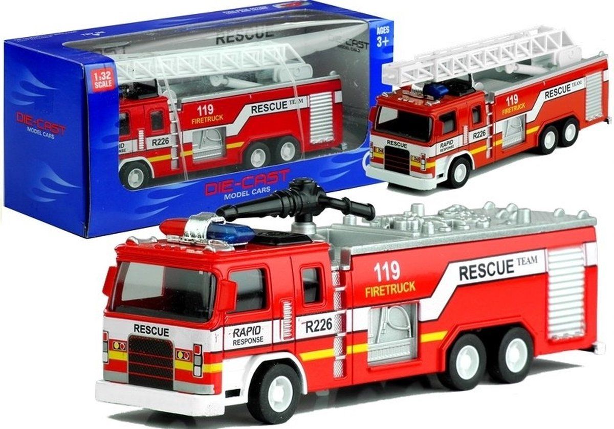 Viking Choice Speelgoed brandweerauto - met ladder & spuitkanon - rood - 16 cm