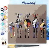 Figured'Art Mini Schilderen op Nummer Volwassenen 20x20cm met lijst Zebra's van achter - Klein Formaat Creatieve Hobby Kit DIY Art Nummer Compleet